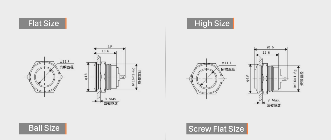 Abei 16mm 2 Screw Electric Button Momentary Push Button Micro on off Switch