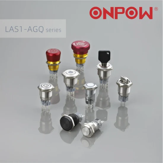 Interruttore a pulsante SPDT illuminato in acciaio inossidabile Onpow da 19 mm (serie LAS1-AGQ) (UL, CE, CCC, RoHS, REACH)