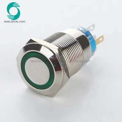 Interruttore a pulsante per clacson per campanello in metallo con chiusura impermeabile a LED verde da 19 mm 12 V
